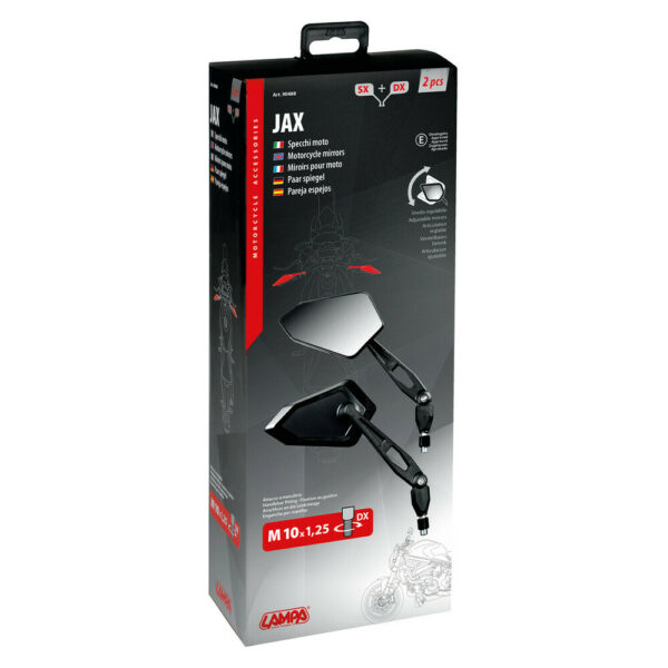 Coppia Specchietti Moto Lampa Modello Jax da 10mm Nero
