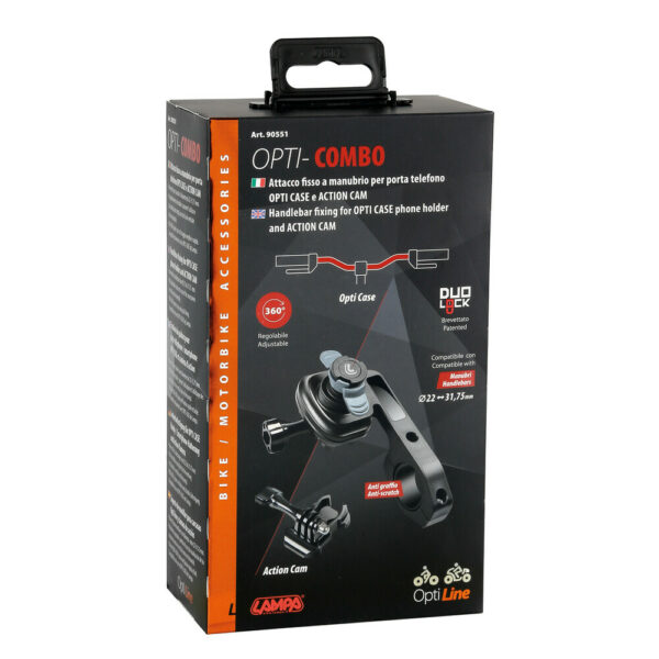 Optiline Art 90551, Combo, supporto per action cam con attacco fisso per manubrio