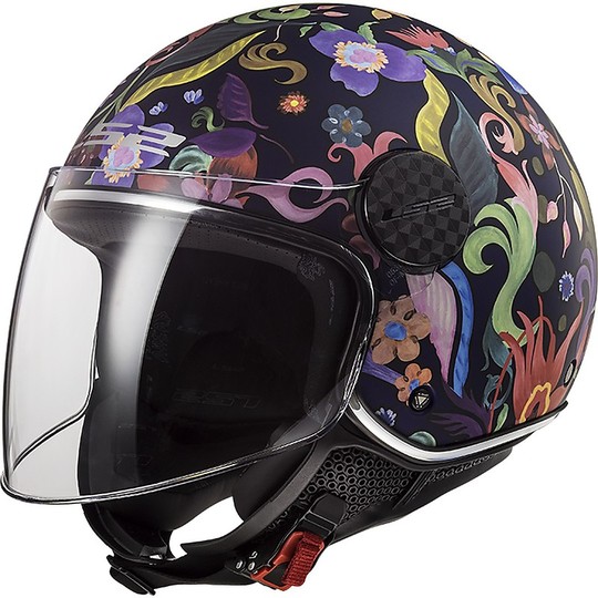 Casco Moto Jet LS2 OF558 SPHERE LUX Bloom Nero Rosa + Visiera Scura