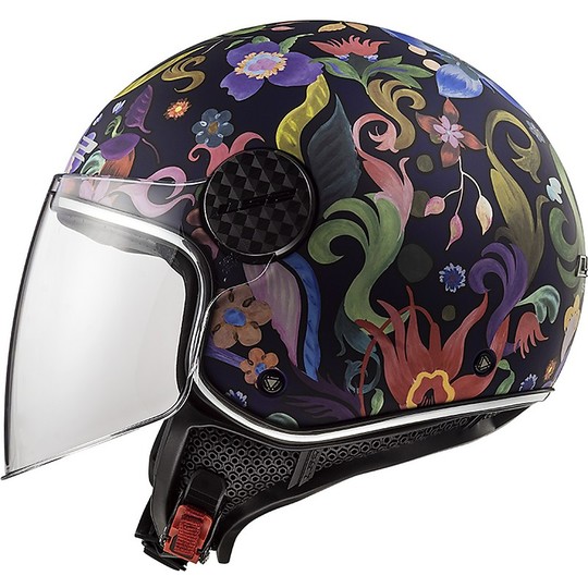 Casco Moto Jet LS2 OF558 SPHERE LUX Bloom Nero Rosa + Visiera Scura