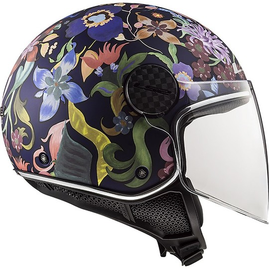 Casco Moto Jet LS2 OF558 SPHERE LUX Bloom Nero Rosa + Visiera Scura