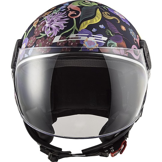 Casco Moto Jet LS2 OF558 SPHERE LUX Bloom Nero Rosa + Visiera Scura