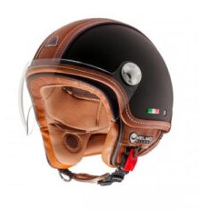 CASCO JET MOTO HELMO MILANO PELLEDURA RUBBER BLACK PELLE BROWN