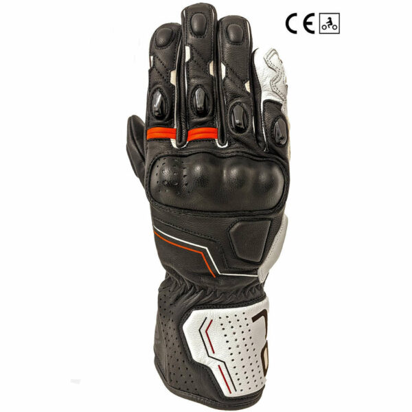 Guanti Moto In Pelle Oj G206 Atmosfere SLEEK Nero Bianco Rosso