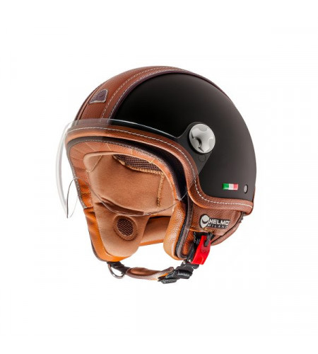 CASCO JET MOTO HELMO MILANO PELLEDURA RUBBER BLACK PELLE BROWN