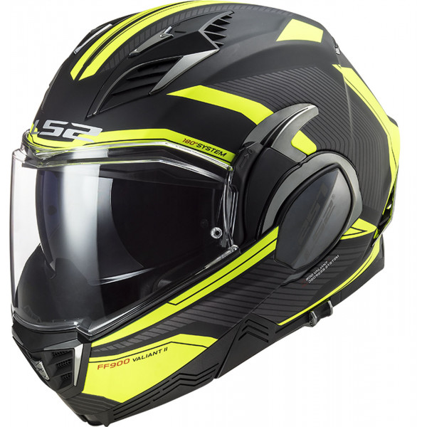 Casco LS2 FF900 VALIANT II REVO con mentoniera ribaltabile Nero opaco Giallo fluo