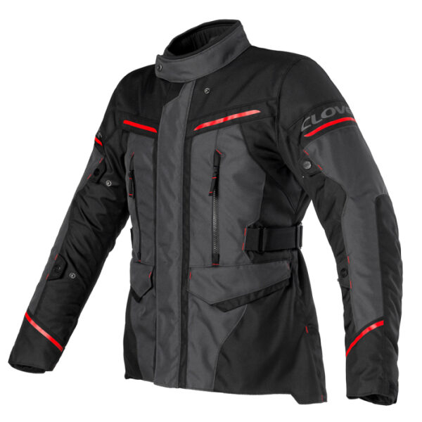 GIACCA MOTO DONNA CLOVER STORM-4 WP GRIGIO SCURO-ROSSO-NERO