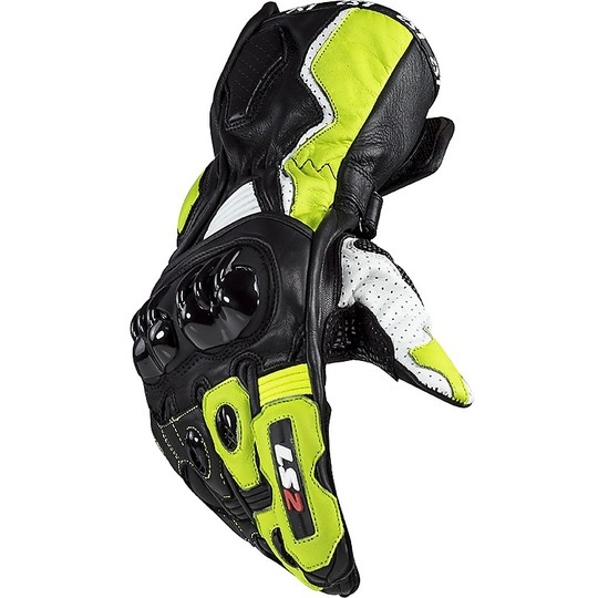 Guanti Moto In Pelle  Sportivi Ls2 SWIFT Nero Giallo Fluo