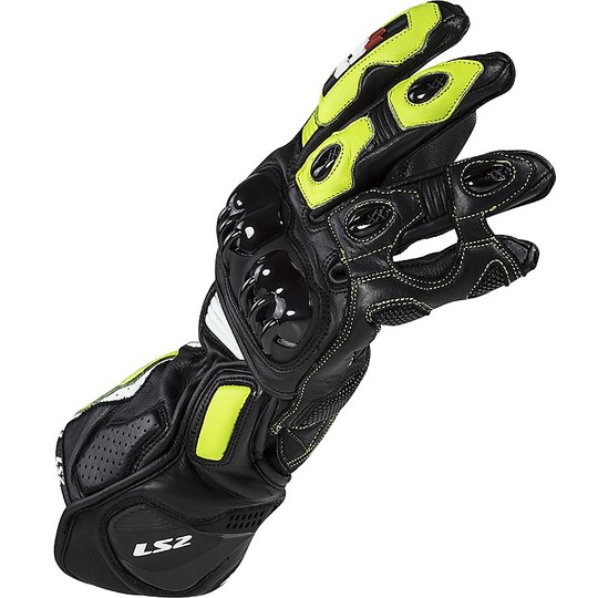 Guanti Moto In Pelle  Sportivi Ls2 SWIFT Nero Giallo Fluo