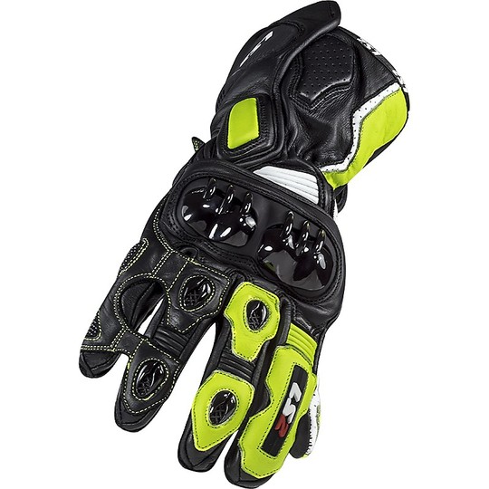 Guanti Moto In Pelle  Sportivi Ls2 SWIFT Nero Giallo Fluo