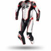 TUTA MOTO Intera In Pelle Spyke ARAGON RACE Bianco Nero Rosso Fluo