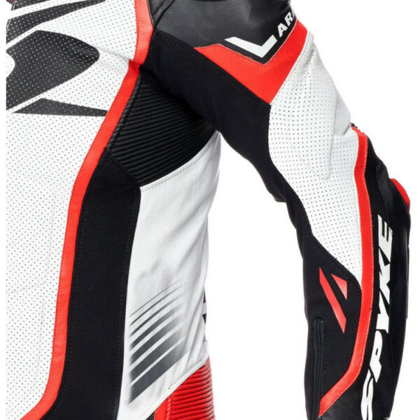 TUTA MOTO Intera In Pelle Spyke ARAGON RACE Bianco Nero Rosso Fluo