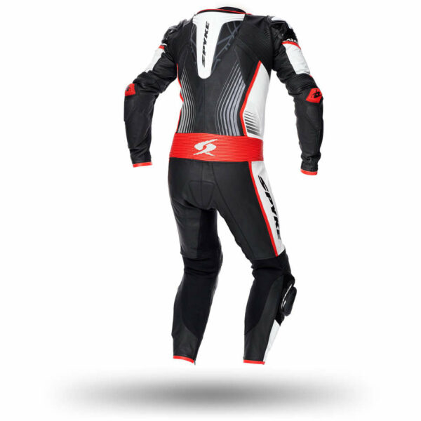 TUTA MOTO Intera In Pelle Spyke ARAGON RACE Bianco Nero Rosso Fluo