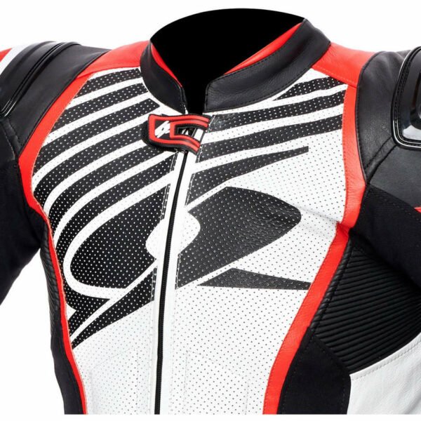 TUTA MOTO Intera In Pelle Spyke ARAGON RACE Bianco Nero Rosso Fluo