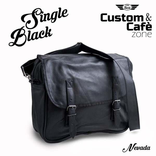 BORSA LATERALE UNIVERSALE SINGOLA “NEVADA” BLACK IN MORBIDA VERA PELLE CON TRACOLLA