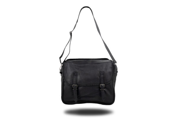 BORSA LATERALE UNIVERSALE SINGOLA “NEVADA” BLACK IN MORBIDA VERA PELLE CON TRACOLLA