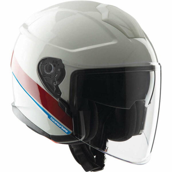 Casco Moto Jet Tucano Urbano EL MAX Bianco/Rosso/Blu Graphic-A Lucido ECE 22.06.