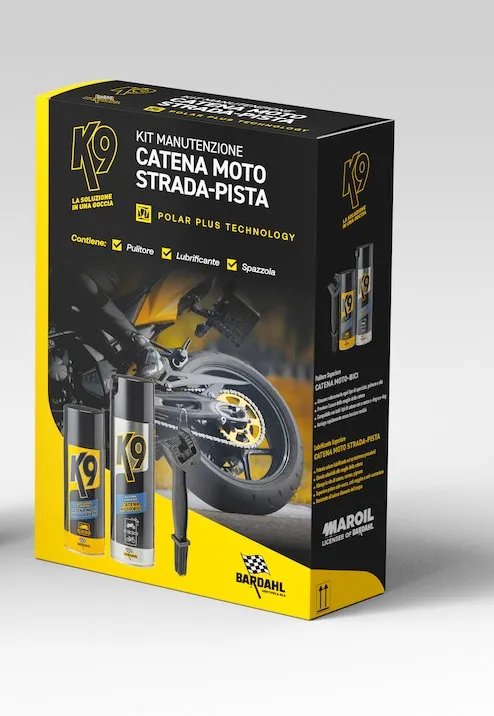 Kit Manutenzione Moto Bardahl K9 Catena Moto Strada, 3 pz.