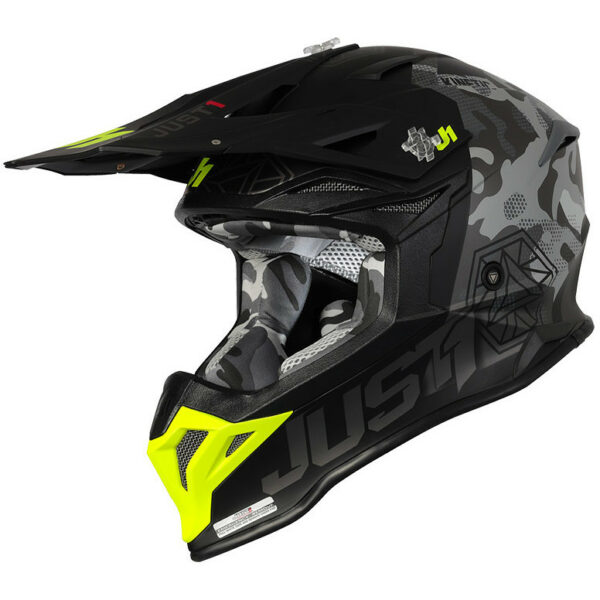 CASCO MOTO CROSS CAMO GIALLO FLUO NERO OPACO JUST1 J39 KINETIC