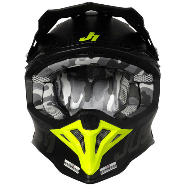CASCO MOTO CROSS CAMO GIALLO FLUO NERO OPACO JUST1 J39 KINETIC