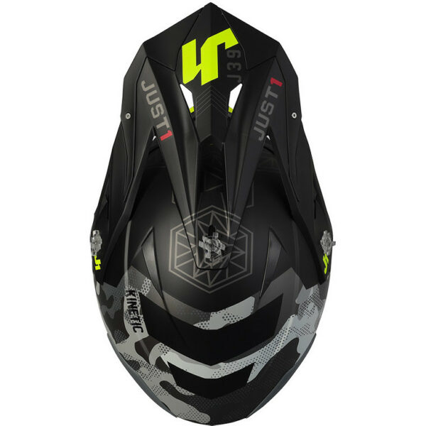 CASCO MOTO CROSS CAMO GIALLO FLUO NERO OPACO JUST1 J39 KINETIC