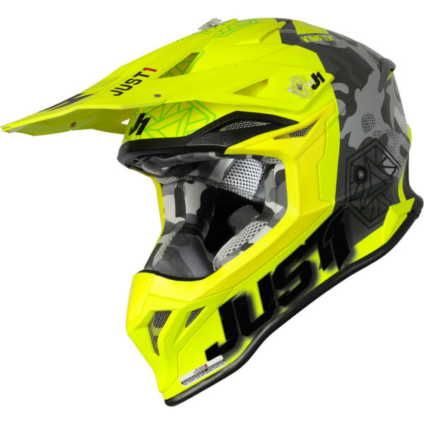 CASCO MOTO CROSS JUST1 J39 KINETIC CAMO LIME GIALLO FLUO OPACO