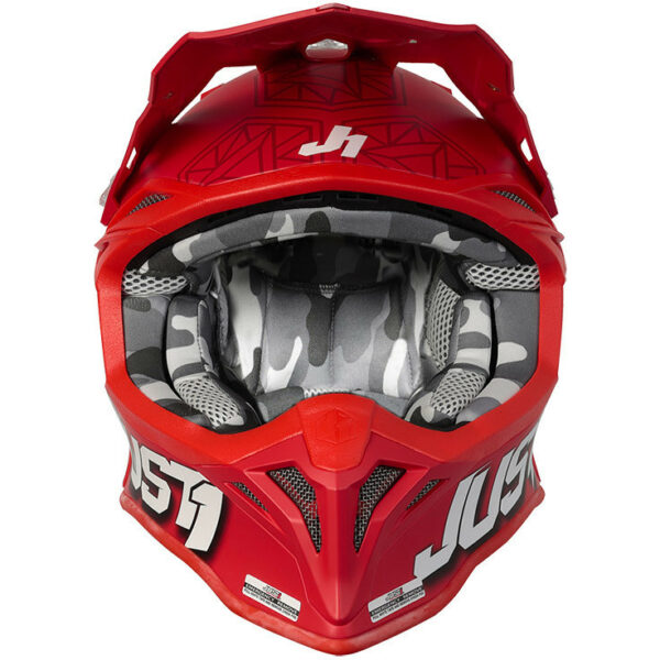 CASCO MOTO CROSS CAMO NERO ROSSO FLUO OPACO JUST1 J39 KINETIC