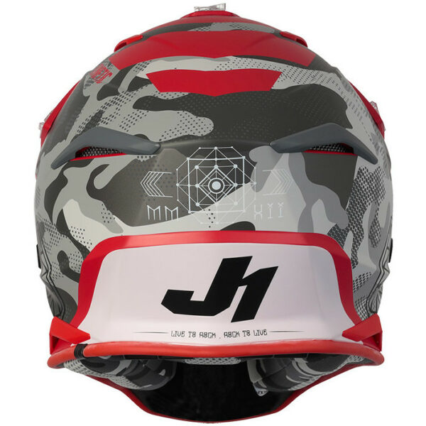 CASCO MOTO CROSS CAMO NERO ROSSO FLUO OPACO JUST1 J39 KINETIC