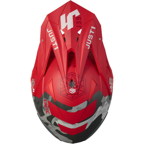 CASCO MOTO CROSS CAMO NERO ROSSO FLUO OPACO JUST1 J39 KINETIC