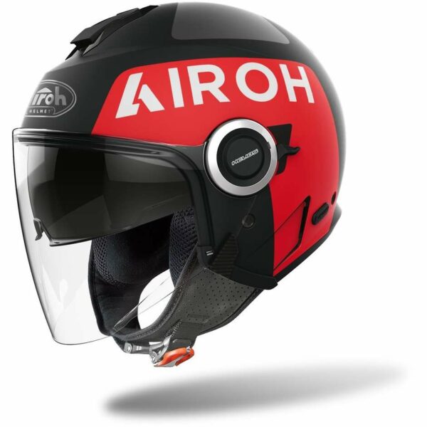 Casco Moto Jet Doppia Visiera Airoh HELIOS Up Rosso Nero Opaco