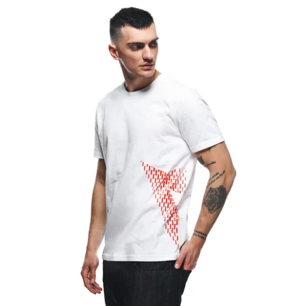 MAGLIA DAINESE MANICHE CORTE BIG LOGO BIANCO ROSSO FLUO