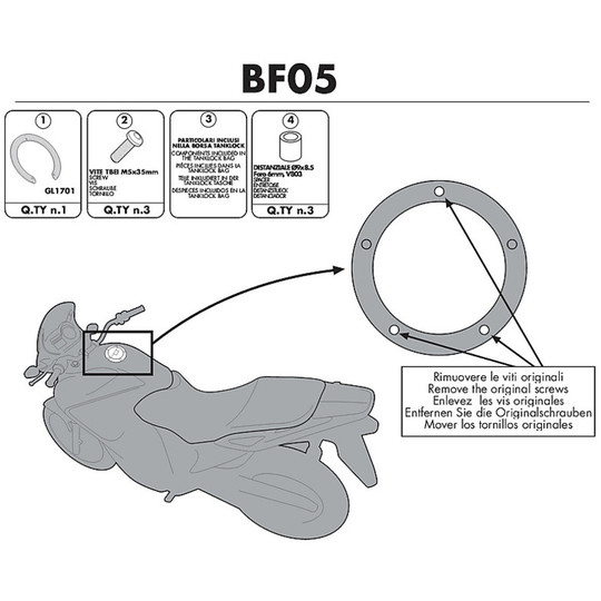 Kit Attacco Per Borsa Kappa/Givi BF05K Per Tanklock