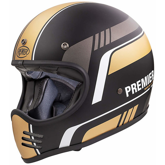 Casco Moto Integrale Vintage Premier MX BL19 BM Nero Oro Opaco