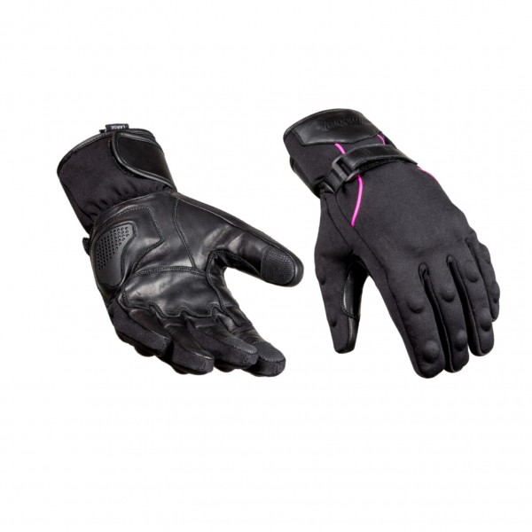 Guanti Impermeabili In Pelle e Tessuto Rea Lady Nero/Rosa