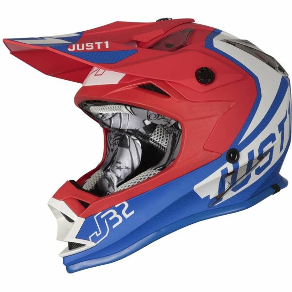 CASCO MOTO CROSS BAMBINO JUST1 J32 VERTIGO Blu Bianco Rosso