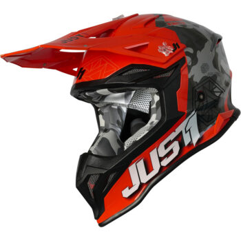 CASCO MOTO CROSS JUST1 J39 KINETIC CAMO GRIGIO ROSSO FLUO ARANCIO