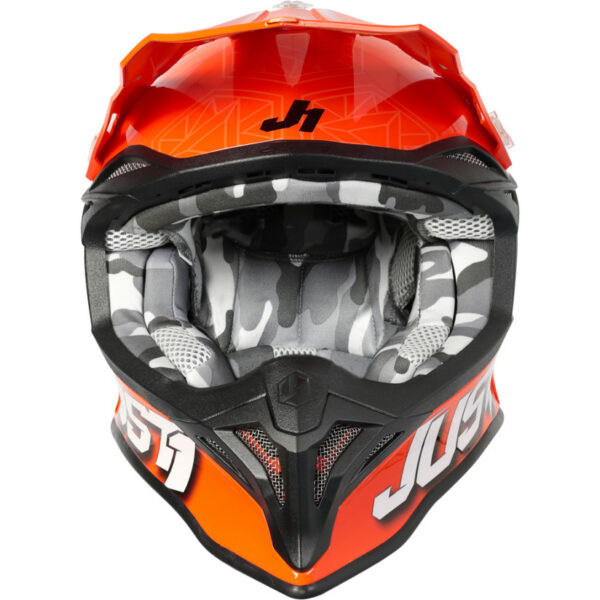 CASCO MOTO CROSS JUST1 J39 KINETIC CAMO GRIGIO ROSSO FLUO ARANCIO