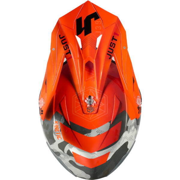 CASCO MOTO CROSS JUST1 J39 KINETIC CAMO GRIGIO ROSSO FLUO ARANCIO