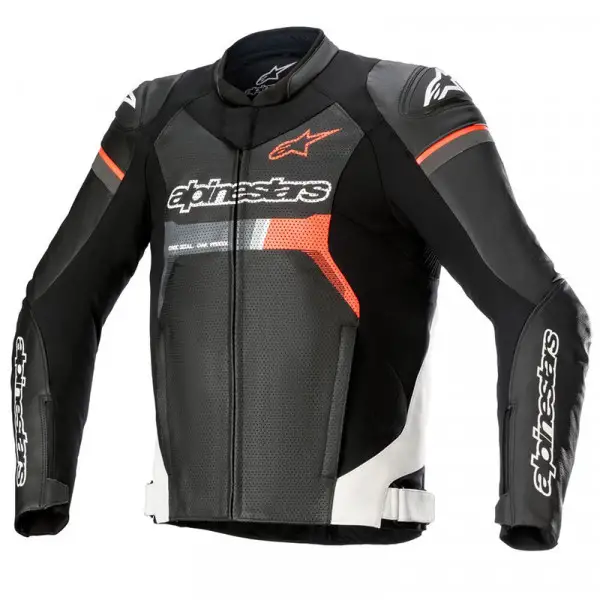 Giacca Moto Pelle Alpinestars GP FORCE AIRFLOW Traforato Nero Bianco Rosso fluo