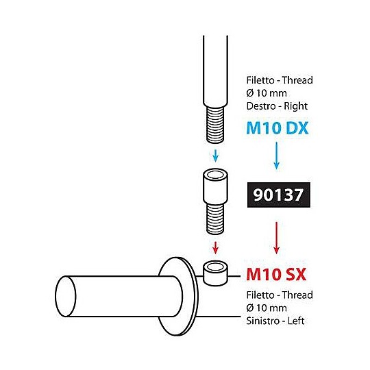 Adattatore per Specchi Moto Lampa da 10mm Destro a 10mm Destro