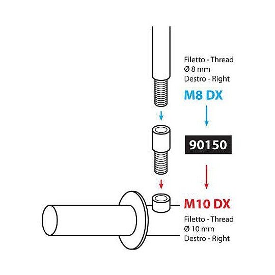 Adattatore per Specchi Moto Lampa da 8mm Destro a 10mm Destro