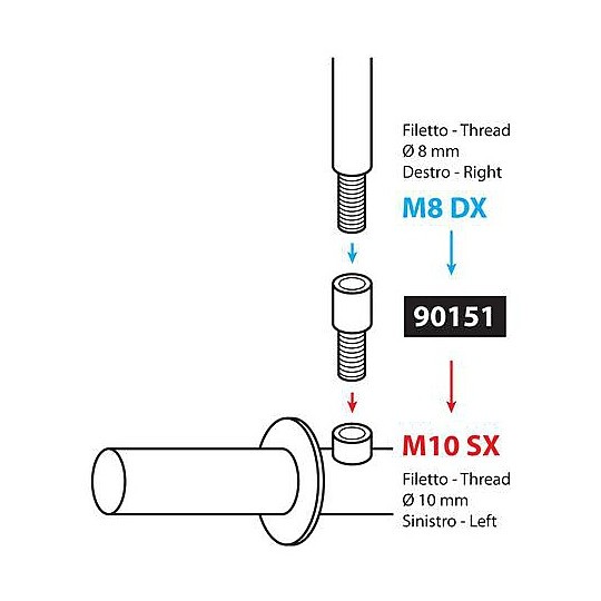 Adattatore per Specchi Moto Lampa da 8mm Destro a 10mm Sinistro