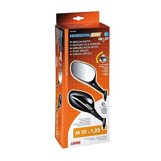 Coppia Specchietti Moto Lampa Modello Horizon Evo da 10mm Nero