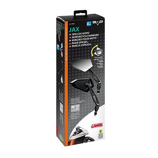 Coppia Specchietti Moto Lampa Modello Jax da 10mm Nero
