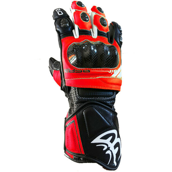 Guanti Moto Racing In Pelle Berik 2.0 195112 Race Bianco Rosso Fluo