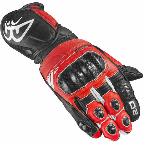 Guanti Moto Racing In Pelle Berik 2.0 195112 Race Bianco Rosso Fluo