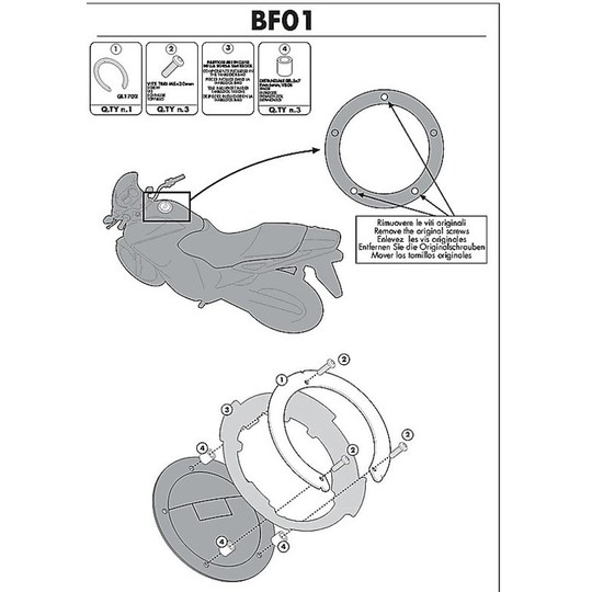 Kit Attacco Per Borsa Kappa/GIVI  BF01K Per Tanklock