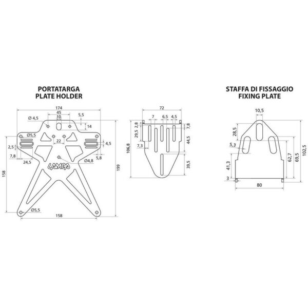 Portatarga Moto Universale Regolabile Aero-X Evo 6 Lampa