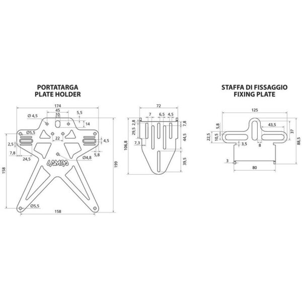 Portatarga Moto Universale Regolabile Aero-X Evo 7 Lampa