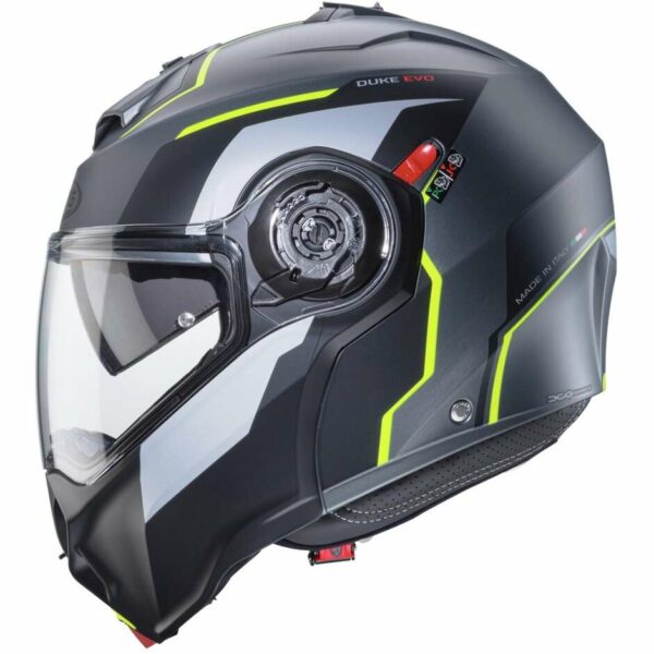 Casco Moto Modulare Omologato P/J Caberg DUKE EVO MOVE Grigio Opaco Nero Giallo Fluo